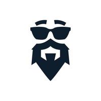 barba masculina con diseño de logotipo de gafas de sol vintage o retro vector