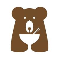 cute bear with bowl noodle logo vector symbol icon illustration design