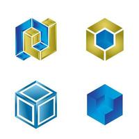 abstract blue cube tech set logo design vector graphic symbol icon illustration