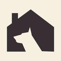 perro de espacio negativo con logotipo de casa símbolo icono vector diseño gráfico ilustración idea creativa