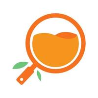 magnifying glass with orange fruit drink logo design vector icon symbol illustration