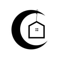 Crescent or moon  with home or house  logo design modern vector