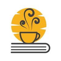 libros antiguos con café puesta de sol logotipo símbolo icono vector diseño gráfico ilustración idea creativa