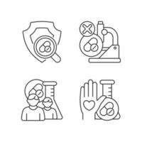 conjunto de iconos lineales de instalaciones de investigación clínica. proyecto fallido. acercamiento de mamá. voluntario humano. símbolos de contorno de línea fina personalizables. ilustraciones aisladas de contorno vectorial. trazo editable vector