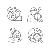 Testing potential treatments linear icons set. Successful research. Observational studies. Blind trials. Customizable thin line contour symbols. Isolated vector outline illustrations. Editable stroke