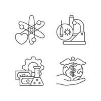 Medicine development linear icons set. Interest in science. Test vaccines. Future perspectives. Customizable thin line contour symbols. Isolated vector outline illustrations. Editable stroke