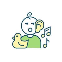 Attention development in toddler RGB color icon. Listening skills. Attention milestones in early childhood. Capturing kid focus with music. Isolated vector illustration. Simple filled line drawing