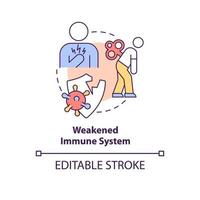 Weakened immune system concept icon. Pneumonia risk factor abstract idea thin line illustration. Increasing chance of experiencing infections. Vector isolated outline color drawing. Editable stroke