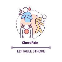 Chest pain concept icon. Pneumonia symptom abstract idea thin line illustration. Stabbing sensation. Lungs irritation. Inhaling deeply hurts. Vector isolated outline color drawing. Editable stroke