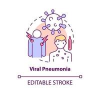 Viral pneumonia concept icon. Pulmonary inflammation type abstract idea thin line illustration. Coronavirus complication. Influenza symptoms. Vector isolated outline color drawing. Editable stroke