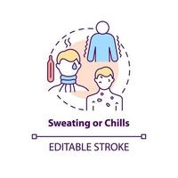 Sweating and chills concept icon. Pneumonia symptom abstract idea thin line illustration. High fever. Coldness and shivering. Cold sweats. Vector isolated outline color drawing. Editable stroke