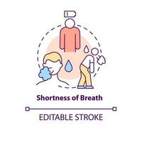 Breath shortness concept icon. Pneumonia sign abstract idea thin line illustration. Trouble breathing. Tiredness, weakness. Chronic bronchitis. Vector isolated outline color drawing. Editable stroke