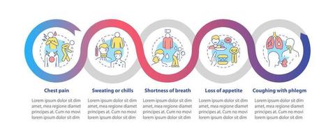 Detecting pneumonia signs vector infographic template. Chest pain presentation outline design elements. Data visualization with 5 steps. Process timeline info chart. Workflow layout with line icons