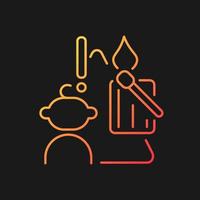 Child and matches and candles gradient vector icon for dark theme. Kid playing with matches. Fire prevention. Thin line color symbol. Modern style pictogram. Vector isolated outline drawing