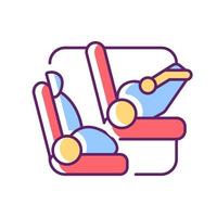 Age appropriate car safety seat RGB color icon. Child security in vehicle. Carseats and seat boosters for children. Kid safety precaution. Isolated vector illustration. Simple filled line drawing