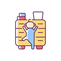 Child climbing on furniture RGB color icon. Children safety at home. Risk of concussion and broken limb. Accident precaution. Isolated vector illustration. Simple filled line drawing