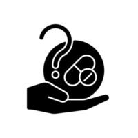 Blind trials black glyph icon. Masked experiment. Maximizing results validity. Random receive experimental drug and placebo. Silhouette symbol on white space. Vector isolated illustration