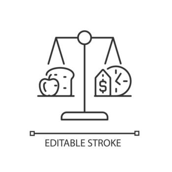 Food stability linear icon. Ability to have food access any time. Price stabilization. Thin line customizable illustration. Contour symbol. Vector isolated outline drawing. Editable stroke