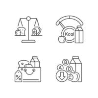 Insufficient food consumption linear icons set. Malnutrition and hunger issue. Grocery products sale. Customizable thin line contour symbols. Isolated vector outline illustrations. Editable stroke