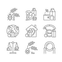 Hunger reasons linear icons set. Pests and harvest loss danger. Financial problem that lead to hunger. Customizable thin line contour symbols. Isolated vector outline illustrations. Editable stroke