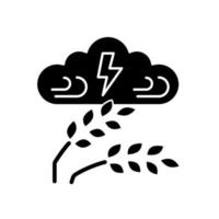 Adverse weather black glyph icon. Severe climate conditions lead to harvest damage and hunger. Weather disaster and starvation. Silhouette symbol on white space. Vector isolated illustration