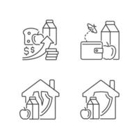 Poverty and hunger linear icons set. Increased prices. Food insecurity. Household nutrition security. Customizable thin line contour symbols. Isolated vector outline illustrations. Editable stroke