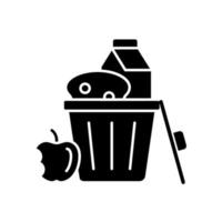 Food misuse black glyph icon. Excessive nutrition and addictive overeating. Poverty and hunger issue. Food imbalance in world. Silhouette symbol on white space. Vector isolated illustration