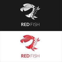 Red arowana fish in flat minimalist character modern line for seafood fresh food chinese restaurant logo design vector