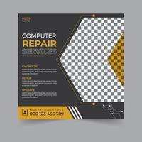 Computer repair flyer design business flyer template geometric shape poster design brochure gradient abstract magazine background space for photo in square size vector