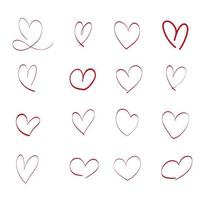 Set of hand drawn hearts. Handdrawn rough marker hearts isolated on white background. vector