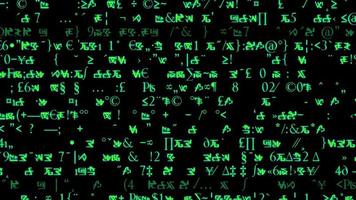 Rows of symbols and code scroll on a black screen. video