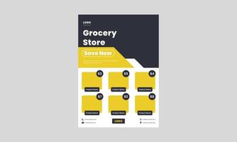 supermarket sale flyer design template. big sale saves now flyer template. Super shop flyer in yellow color with the product catalog. vector