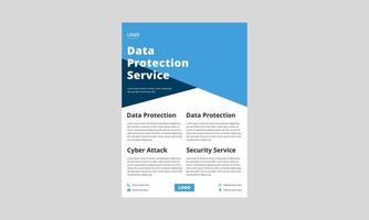 cyber security protection flyer design. data protection service poster leaflet in blue color. data protection service layout vector template.