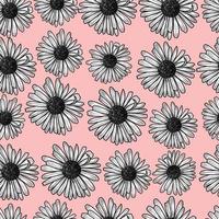 Flower Line art seamless pattern in pink background vector