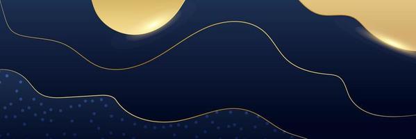 Dark blue background with abstract golden wavy curve lines decoration vector