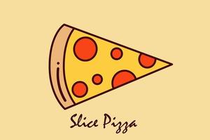 Pizza flat vector illustration . Slice of pizza vector  for restaurant, dinner and italian menu. Bright colorful pizza on yellow background with vibrant and bright colors. Pizzeria logo template