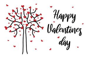 Vector illustration for Valentine's day. Illustration of a tree with hearts in a basket. Doodle style. Minimalistic postcard