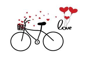 ilustración vectorial para el día de san valentín. ilustración de una bicicleta con corazones en una canasta. estilo garabato. postal minimalista. vector