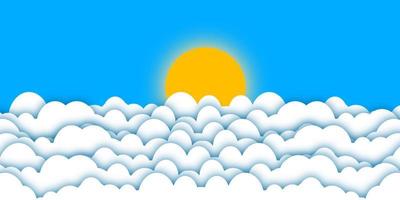 Sky background with flat clouds and sun vector