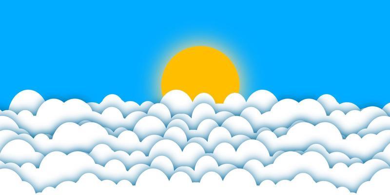 Sky background with flat clouds and sun