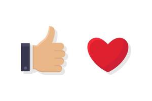 Like icon, thumb up and heart flat design vector