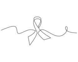 One single continuous line of ribbon for world cancer day vector