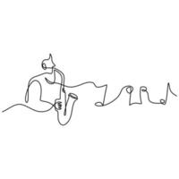 One single continuous line of man playing saxophone with music notes vector