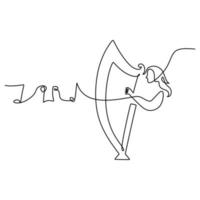 One single continuous line of girl playing harp vector