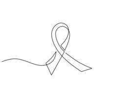 One single continuous line of ribbon for world cancer day vector