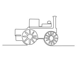 One single continuous line of steam train head. Classic transportation vector