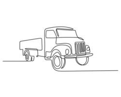 One single continuous line of old vintage big truck vector