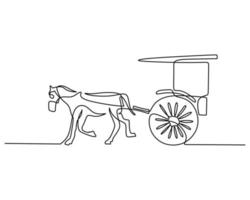 One single continuous line of wagon carriage with horse pulling it vector