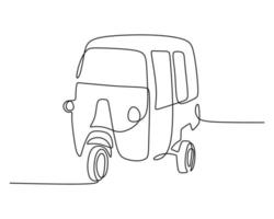 One single continuous line of Bajaj. Classic transportation vector