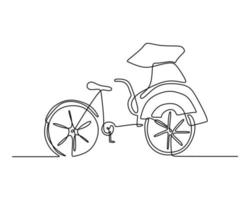 One single continuous line of pedicab. Classic transportation vector